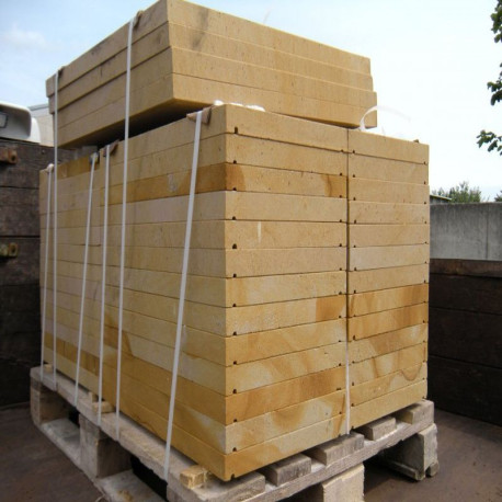 3 cm starke Sandstein-Mauerabdeckplatten Gobi gelb 31 cm breit