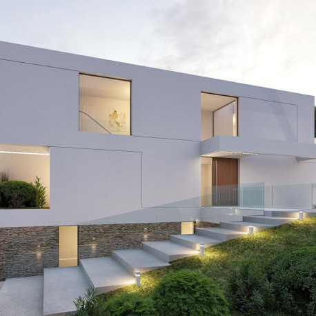 8 cm starke Granit-Podestplatte Elena weißgrau